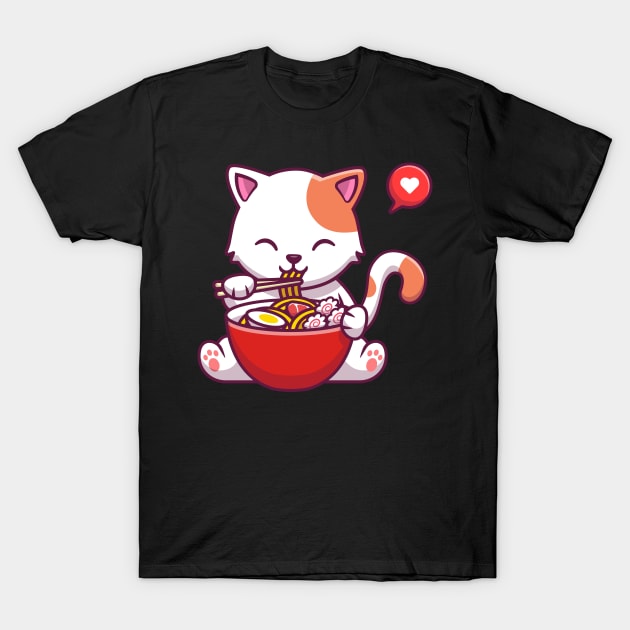 Cat Kawaii Anime Japanese Ramen Food Girls Official Teenager T-Shirt by ValareanCie